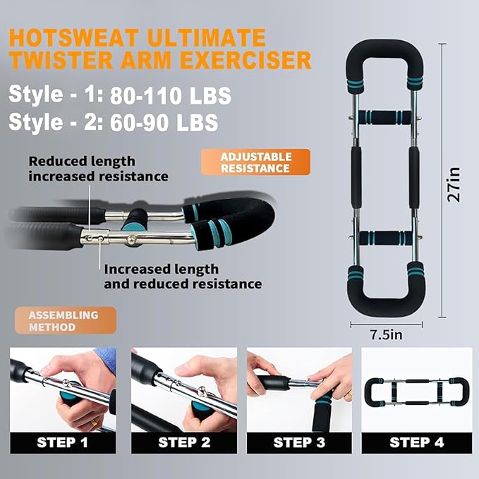 HOTSWEAT Twister Arm Exerciser Chest Workout,Portable Power Twister Bar,Muscular Strength Enhancer,Thigh Master Trainer Men,At Home Fitness Equipment-FlexoryFit