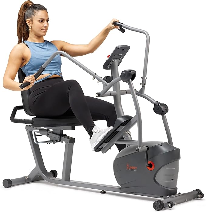 Sunny Health & Fitness Smart Recumbent Bike, Full-Body Home Training with Arm/Leg Exercisers, Indoor Cycling Workout Machine Plus Adjustable Seat & Bulit-in Pulse Sensors, Free SunnyFit App Connection-FlexoryFit