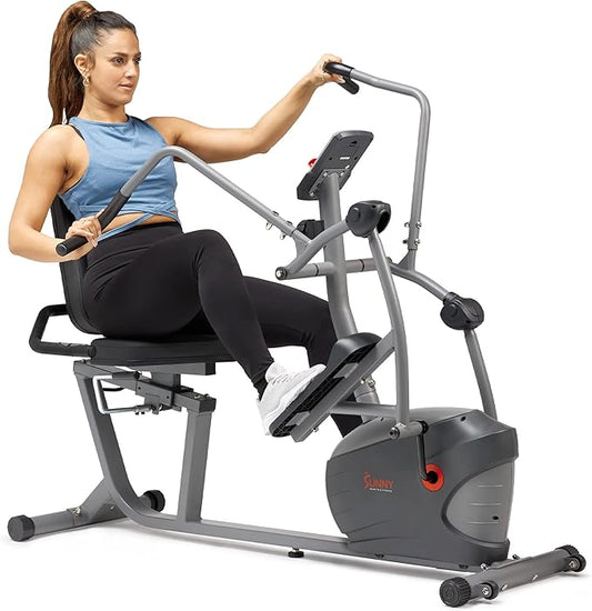 Sunny Health & Fitness Smart Recumbent Bike, Full-Body Home Training with Arm/Leg Exercisers, Indoor Cycling Workout Machine Plus Adjustable Seat & Bulit-in Pulse Sensors, Free SunnyFit App Connection-FlexoryFit