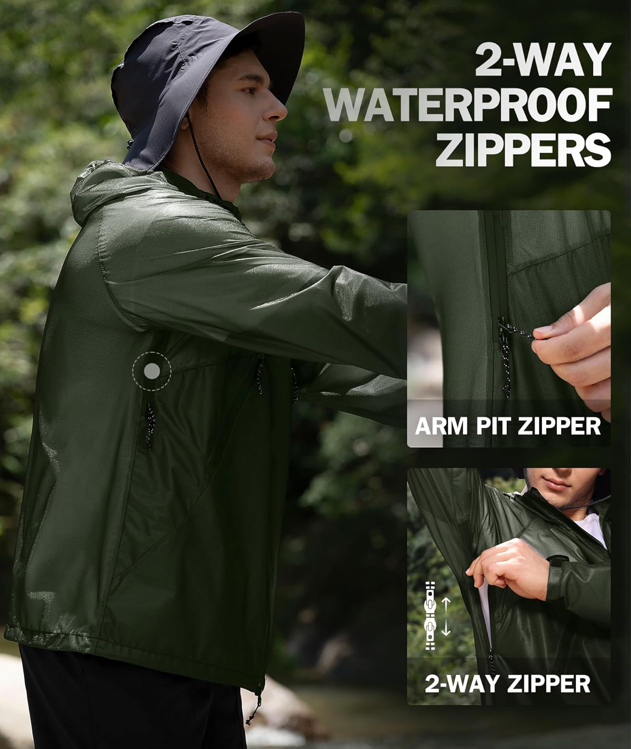 SWISSWELL Mens Lightweight Rain Jackets Raincoat with Hood Waterproof Windbreaker Jackets for Cycling Golf Fishing Running