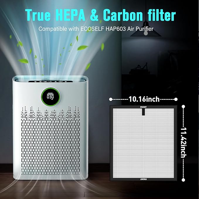 Replacement Filter Compatible with ECOSELF HAP603 Air Puri-Fier, 2-in-1 H13 Grade Filter with Active Carbon, 2 Pack HAP603 Filter, White