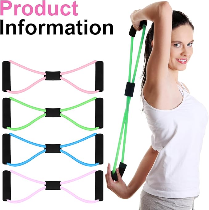 Figure 8 Shaped Resistance Bands -4-Pack Workout Bands with Handles Figure, 8 Exercise Bands for arm Shoulder Stretching, Leg Stretching, Yoga, Pilates, Home Gym Workout Equipment for Women Men-FlexoryFit