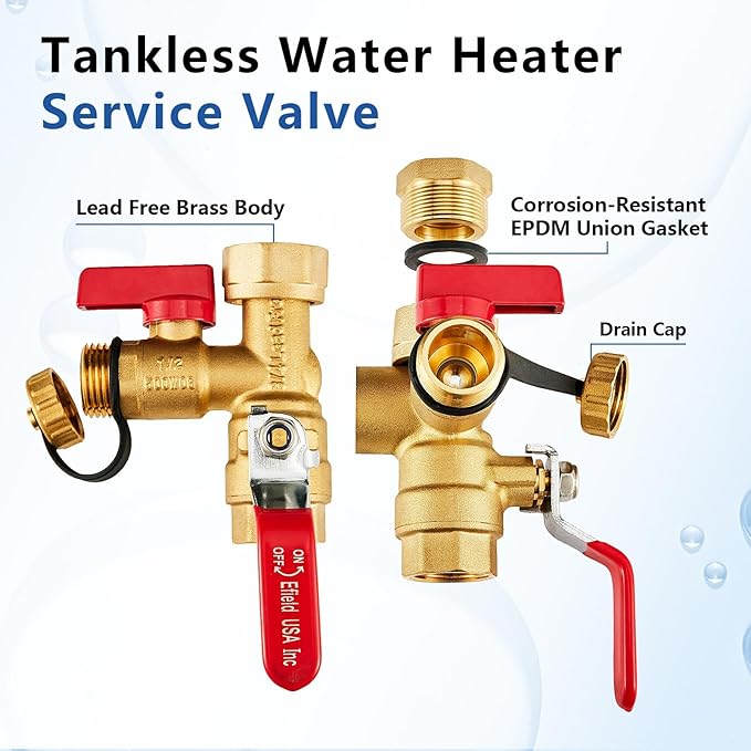 3/4 Inch GUOFIS IPS Tankless Water Heater Valve Kit with Pressure Relief Valve(3/4"FIPx 3/4" FIP),2 Set Water Heater Valve Kit
