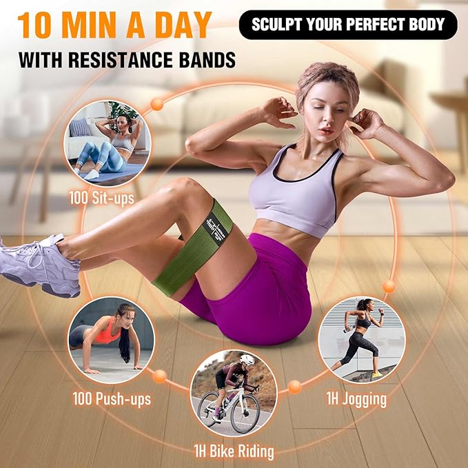 Fabric Resistance Bands for Working Out - Exercise Bands for Women and Men, Booty Bands for Legs and Glute, Yoga, Pilates, Rehab, Fitness and Home Workout-FlexoryFit