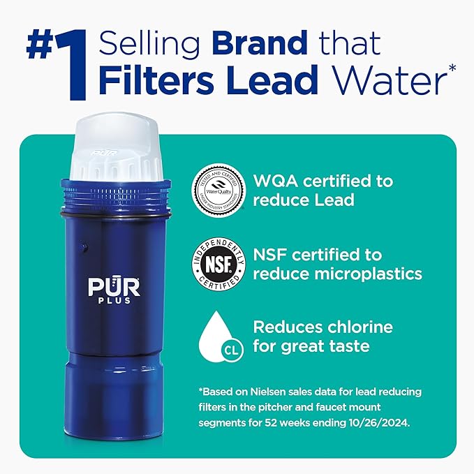PUR PLUS Lead Reducing Water Pitcher and Dispenser Replacement Filter 1-Pack, NSF and WQA Certified – Compatible with all PUR brand Pitchers and Dispensers, Blue, PPF951K1