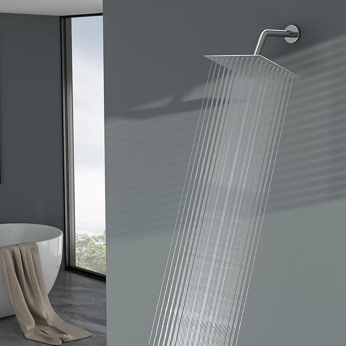 Lordear Rainfall Shower Head 6 Inch Solid Square Ultra Thin 304 Stainless Steel Polish Chrome Rain Setting Shower Heads,Waterfall Full Body Coverage with Silicone Nozzles