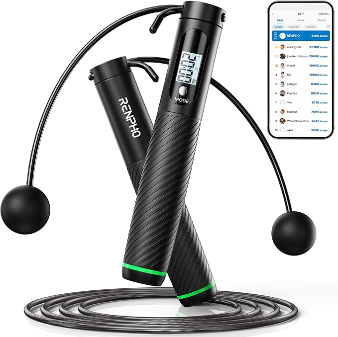 RENPHO Cordless Jump Rope, Weighted Jump Rope with Counter, Jump Ropes for Fitness, Smart Skipping Rope for Crossfit, Gym, Burn Calorie, APP Data Analysis, at-Home-Workout for Women Men Adult Kids-FlexoryFit