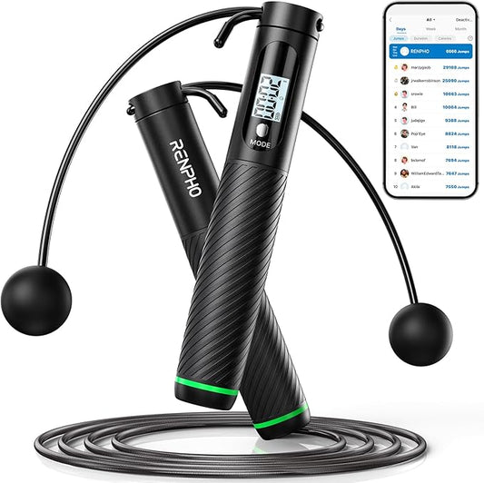 RENPHO Cordless Jump Rope, Weighted Jump Rope with Counter, Jump Ropes for Fitness, Smart Skipping Rope for Crossfit, Gym, Burn Calorie, APP Data Analysis, at-Home-Workout for Women Men Adult Kids-FlexoryFit
