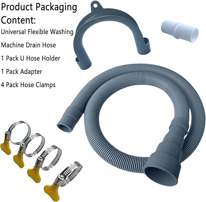 Washing Machine Drain Hose, Universal Flexible Drain Hose Extension Kit for LG/GE/Samsung Washer, Dishwasher, With 1 Extension Adapter,4 Clamps,1 U-Bend Holder (6.5feet)