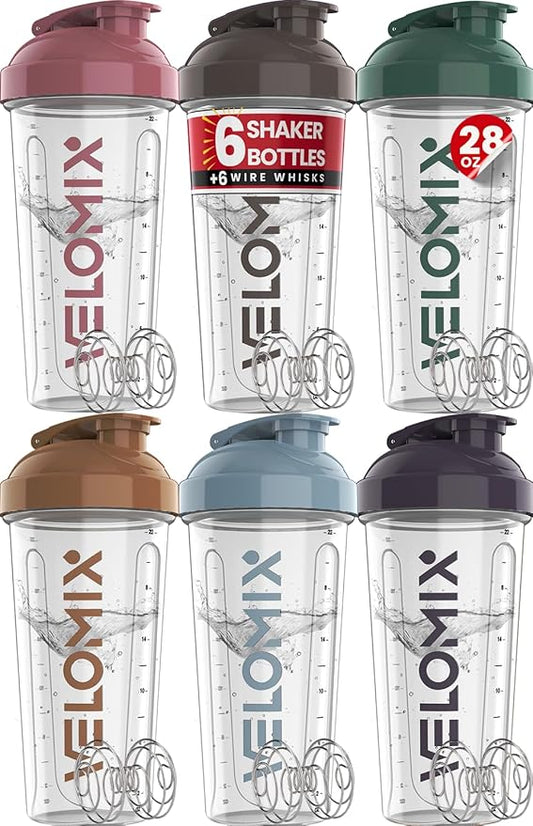 '-6 PACK- 28 oz Protein Shaker Bottle for Protein Mixes - 6x Wire Whisk | Leak Proof Shaker Cups for Protein Shakes | Protein Shaker Bottle Pack | Protein Shake Cup (Muted Clarity)-FlexoryFit