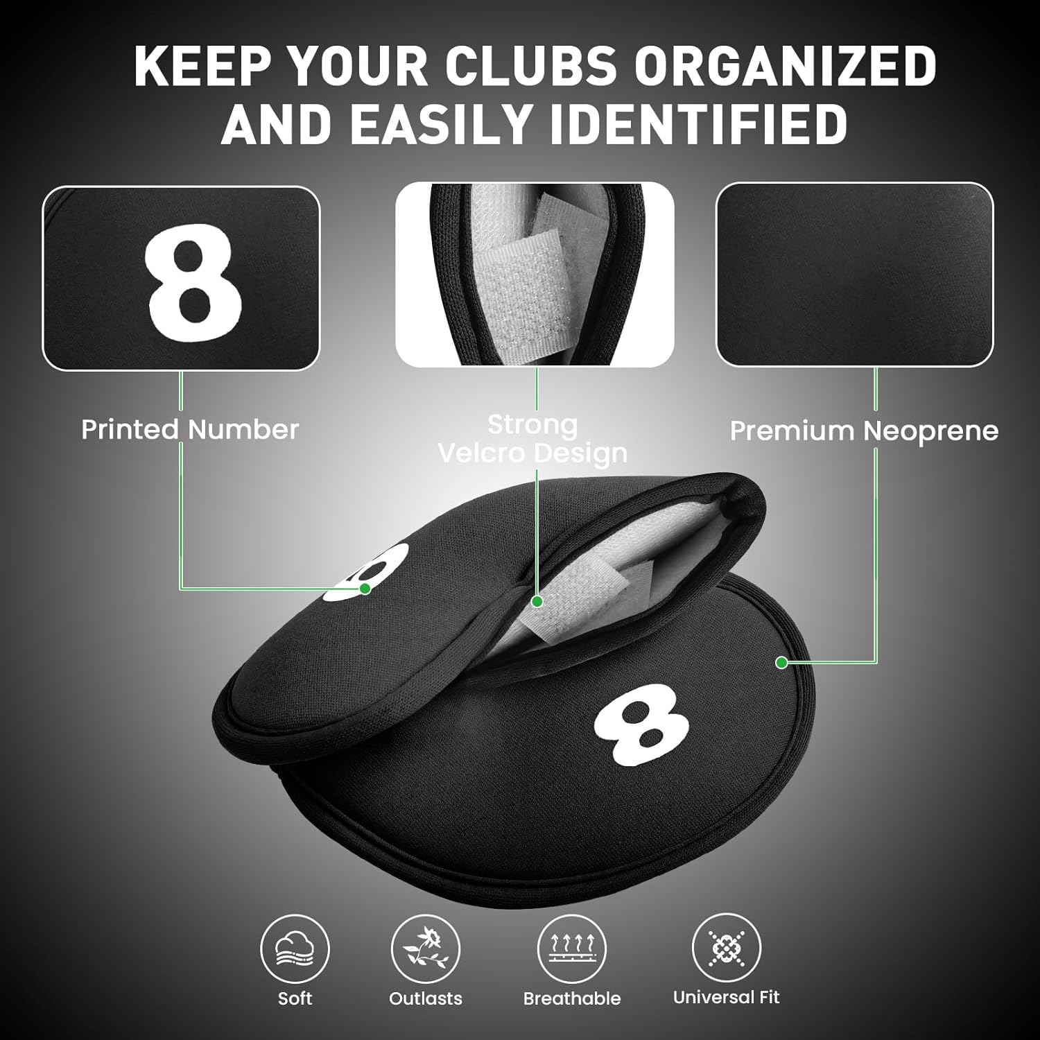 Golf Club Covers Set Neoprene Protector for Irons Value 12 Pack, Headcover Number Universal Head Cover Fit Main Irons Clubs Accessories for Women Men