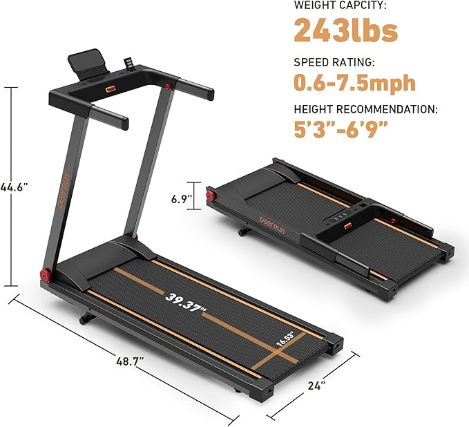 DeerRun Treadmills for Home with Incline and Handles, 3.5 HP Foldable Treadmill 350 LBS Weight Capacity for Small Spaces, Folding Running Machine with Smart APP-FlexoryFit
