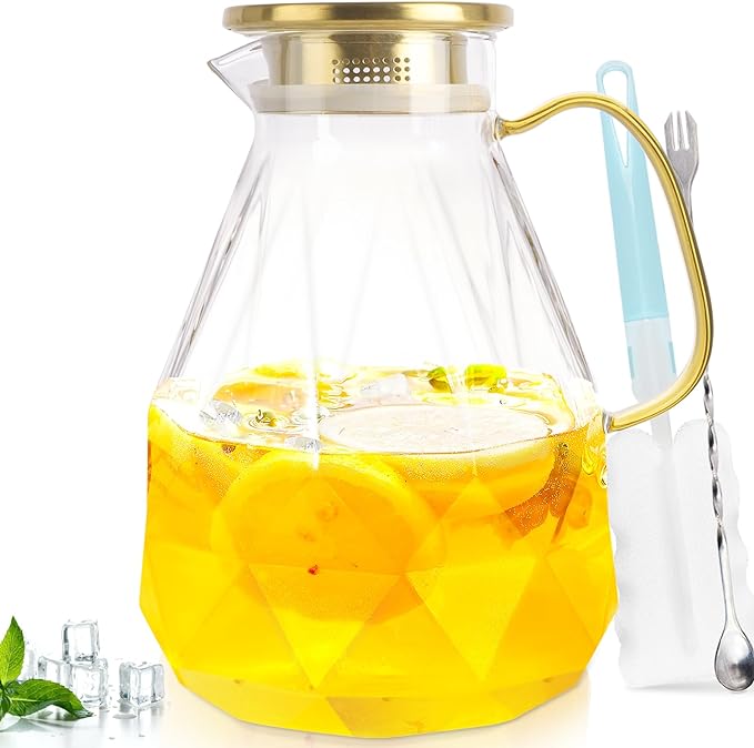 Yirilan Glass Pitcher, 3 Liter Water Carafe With Lid, Iced Tea Pitcher for Fridge