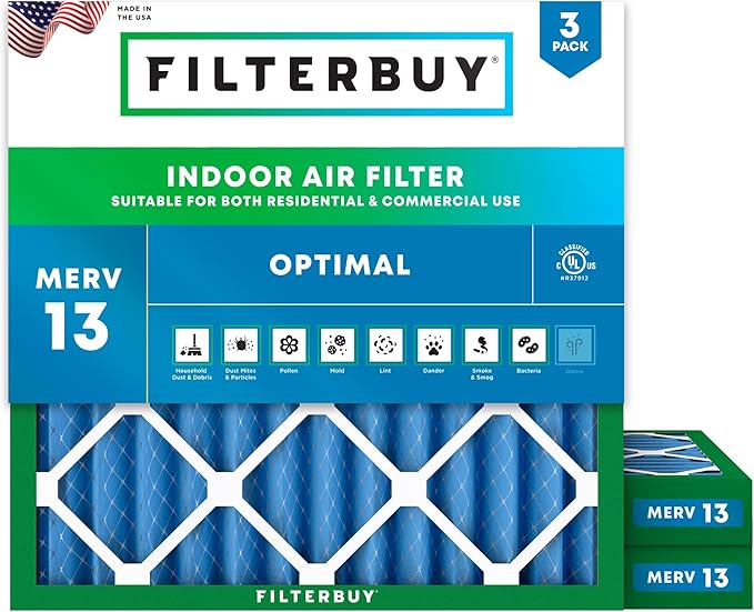 Filterbuy 10x10x2 Air Filter MERV 13 (MPR 1900) Health Defense Replacement (3-Pack), Electrostatic Pleated HVAC AC Furnace Filters, Made in USA (Actual Size: 9.50 x 9.50 x 1.75)