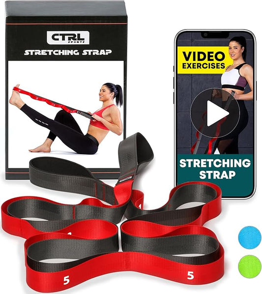 Stretching Strap with Loops - Non Elastic Stretch Band for Physical Therapy, Yoga Strap for Stretching Equipment, Stretch Bands for Exercise and Flexibility - Fascia, Hamstring & Leg Stretcher Belt-FlexoryFit