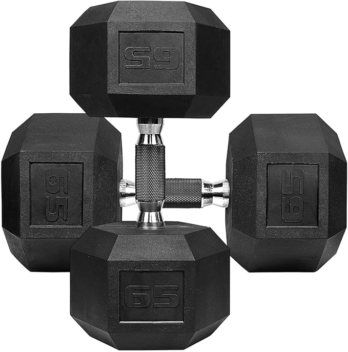 WF Athletic Supply Rubber Encased Hex Dumbbells with Rubber Grip Contoured Handle for Muscle Toning, Strength Building & Full Body Workout-FlexoryFit