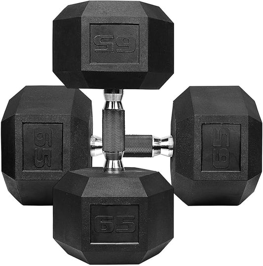 WF Athletic Supply Rubber Encased Hex Dumbbells with Rubber Grip Contoured Handle for Muscle Toning, Strength Building & Full Body Workout-FlexoryFit