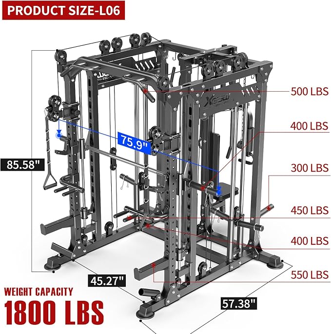 Power Cage,1600lbs Multi-Function Power Rack with Adjustable Cable Crossover System and More Training Attachment, Weight Cage for Home Gym-FlexoryFit