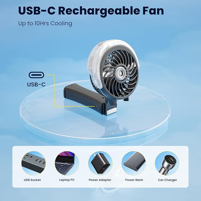 HandFan Upgraded Handheld Misting Fan, Portable Mister Fan, Personal Spray Water Mist Fans Rechargeable, Foldable Electric Mini Fans for Summer Beach Travel Makeup Concerts, Gifts for Women(Black)