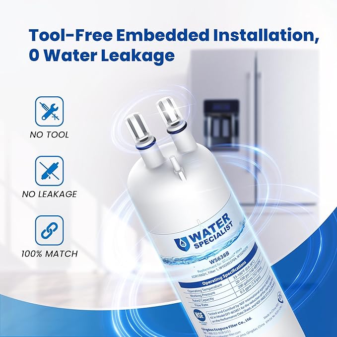 Waterspecialist EDR1RXD1 Replacement for Everydrop® Filter 1, W10295370A, EDR1RXD1B, P8RFWB2L, P4RFWB, Kenmore® 46-9081, 46-9930, WS638 Refrigerator Water Filter, 2 Filters
