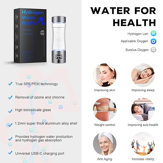 Hydrogen Water Bottle Generator with SPE/PEM Technology, Portable H2 Water Ionizer Machine, Birthday,Xmas Gift for Family Friends Office Travel Sports (Silver, 9.05*Φ2.63in)