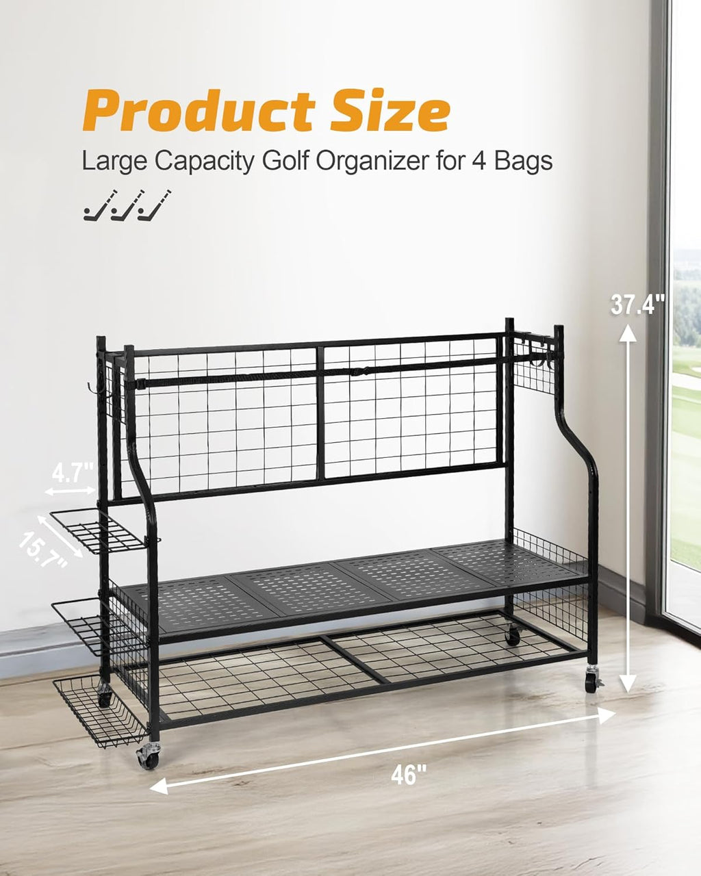 PLKOW 4 Golf Bag Organizer Garage Storage, Extra Large Golf Bag Storage Rack for Golf Bag, Golf Clubs and Golf Accessories, Golf Storage for Garage, Golf Clubs, Basement