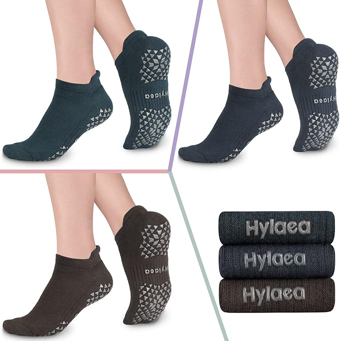 Hylaea Unisex Non Slip Socks with Grip for Yoga, Hospital, Pilates, Barre | Ankle, Cushioned-FlexoryFit