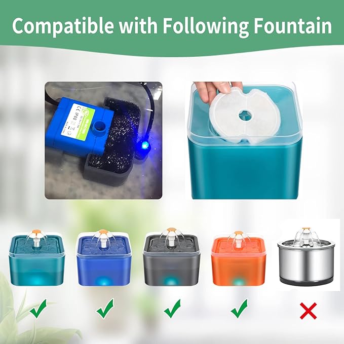 8 Pack - Cat - Water - Fountain - Filters with 8 Sponges, Replacement Filters for 67oz/2L Pet Drinking Fountain Dog Water Dispenser