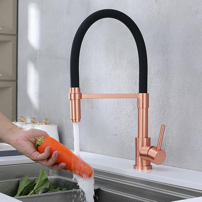 Copper Kitchen Faucet, Kitchen Sink Faucet with Pull Down Spray, Solid Brass Kitchen Faucet Red Copper and Black