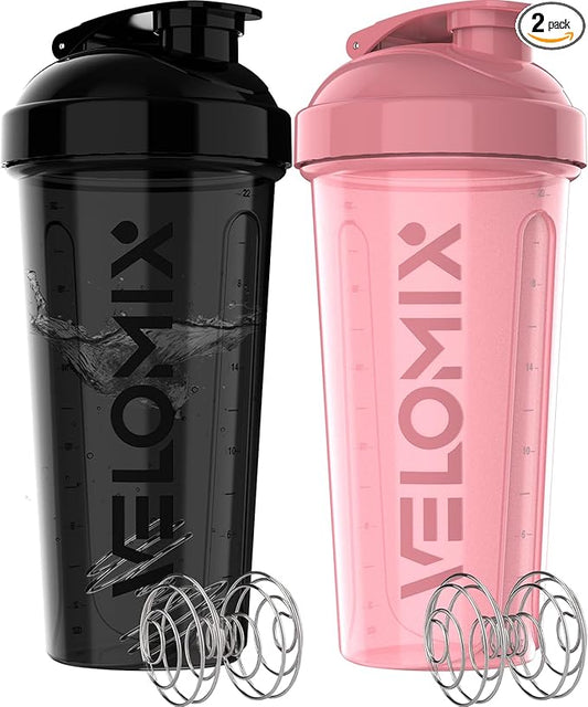 '-2 Pack- 28 oz Protein Shaker Bottles for Protein Mixes - 2x Wire Whisk | Leak Proof Shaker Cups for Protein Shakes | Protein Shaker Bottle Pack | Shakers for Protein Shakes-Pink&Black-FlexoryFit