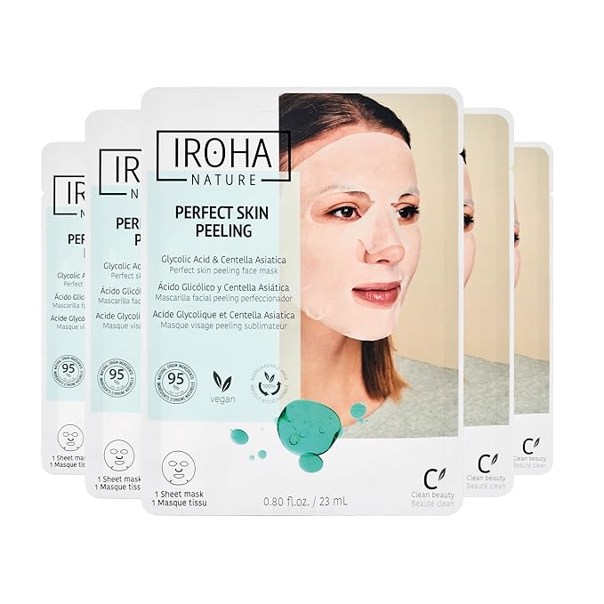 IROHA NATURE Glycolic Acid Peeling Face Mask (Pack of 5) | Skin Perfecting for a Radiant & Smooth Look | Instant Regeneration in Just 15 Minutes | Clean Beauty | 100% Vegan-FlexoryFit