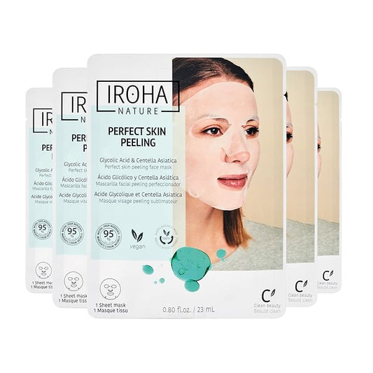IROHA NATURE Glycolic Acid Peeling Face Mask (Pack of 5) | Skin Perfecting for a Radiant & Smooth Look | Instant Regeneration in Just 15 Minutes | Clean Beauty | 100% Vegan-FlexoryFit