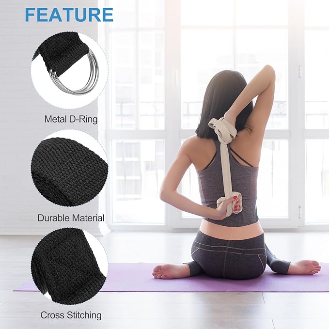 PATIKIL Yoga Strap for Stretching Cotton Yoga Belt with Adjustable Metal D-Ring Buckle Stretch Band for Fitness Pilates-FlexoryFit