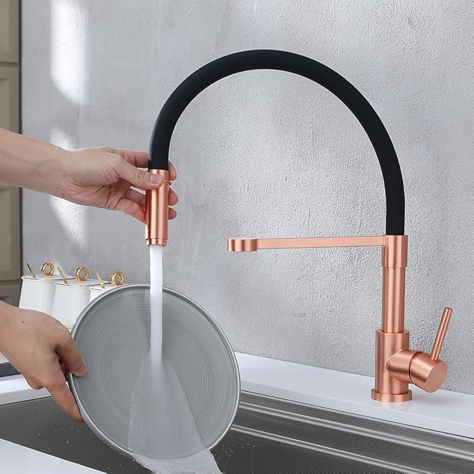 Copper Kitchen Faucet, Kitchen Sink Faucet with Pull Down Spray, Solid Brass Kitchen Faucet Red Copper and Black