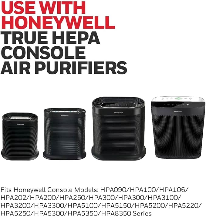 Honeywell HEPA Air Purifier Filter R, 3-Pack for HPA 100/200/300 and 5000 Series - Airborne Allergen Air Filter Targets Wildfire/Smoke, Pollen, Pet Dander, and Dust