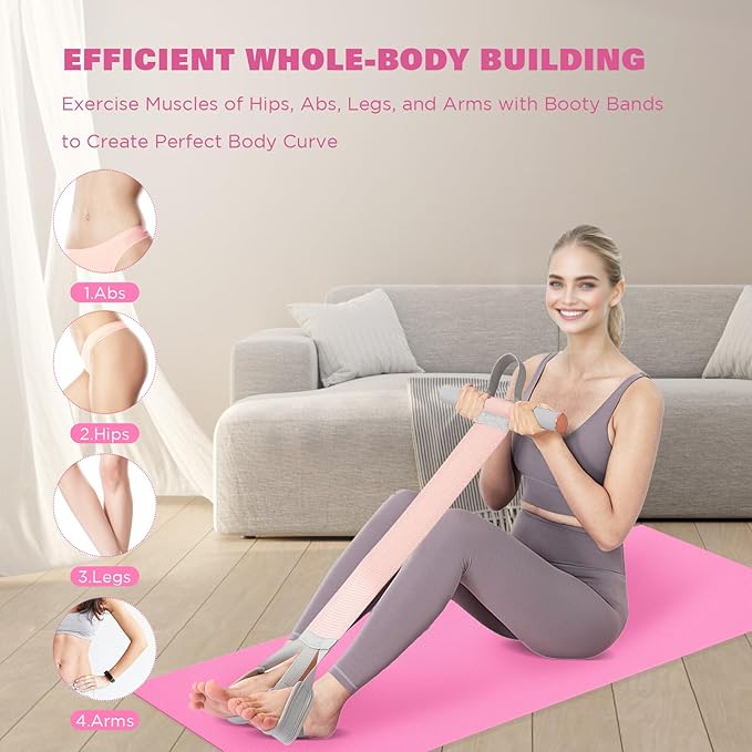 Fitness Resistance Band with Handles & Non-Slip Pedal, 150lb Fabric Exercise Bands, Yoga Starter Sets Sit Up Pull Rope for Full Body Strength Training, Stretch Band Workout Equipment-FlexoryFit