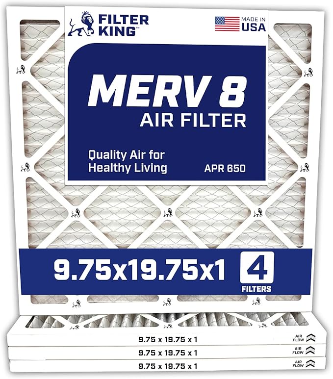 Filter King 9.75x19.75x1 Air Filter | 4-PACK | MERV 8 HVAC Pleated A/C Furnace Filters | MADE IN USA | Actual Size: 9.75 x 19.75 x .75"