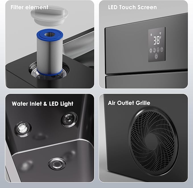 Deeptime Smart Cold Plunge Tub,Ice Bath with Built-In Chiller(Down to 38F),Smartphone Control,Whisper-Quiet,Spacious Design for Full-Body Recovery & Cold Therapy,Black