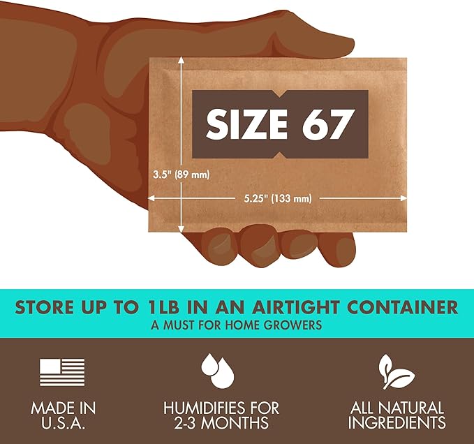 Boveda 58% Two-Way Humidity Control Packs For Storing 1 lb – Size 67 – 4 Pack – Moisture Absorbers for Storage Containers – Humidifier Packs – Hydration Packets in Resealable Bag