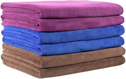 JML Microfiber Towels, Bath Towel Sets (6 Pack, 27" x 55") - Extra Absorbent, Fast Drying, Multipurpose for Bath, Swimming, Fitness, Sports, Yoga, Blue/Brown/Purple-FlexoryFit