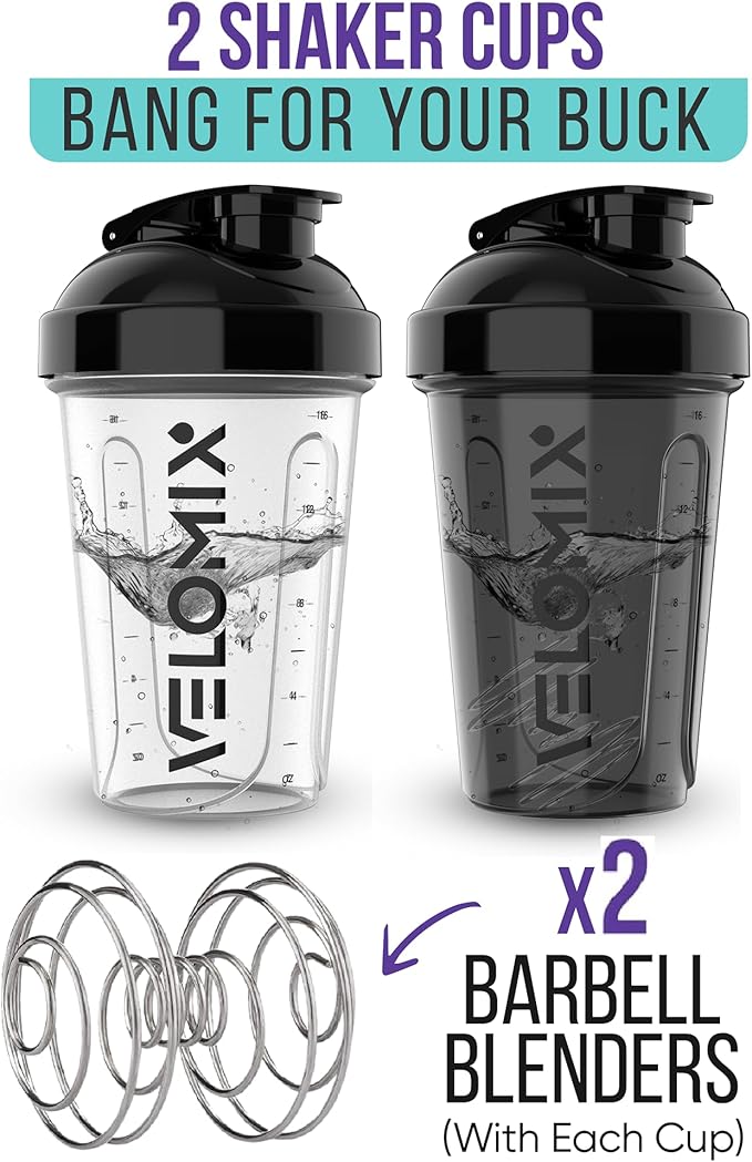 '-2 Pack- 20 oz Protein Shaker Bottles for Protein Mixes - 2x Wire Whisk | Leak Proof Shaker Cups for Protein Shakes and Pre Workout | Protein Shaker Bottle Pack-FlexoryFit