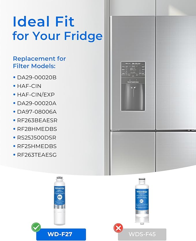 Waterdrop DA29-00020B Refrigerator Water Filter, Replacement for Samsung® HAF-CIN/EXP, DA29-00020B-1, RF263BEAESR, RF4287HARS, Reduce Chlorine, bad Taste and Odor, 2 Filters(Package May Vary)