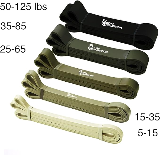 Gym Salvation Resistance Bands Set, 5 Exercise Bands, Black and Military Green Shades-FlexoryFit