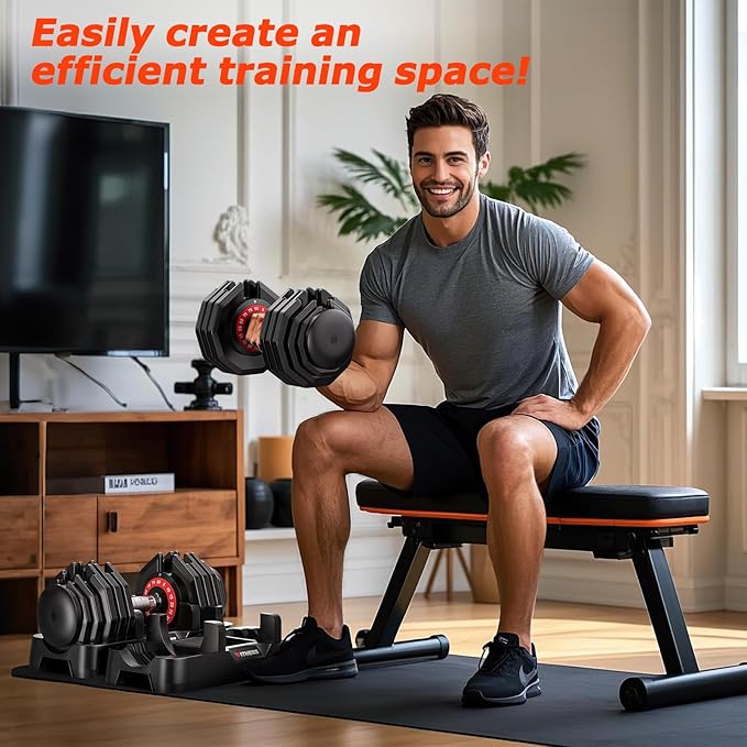 Adjustable Dumbbells Set of 2, 1 Hand Adjustable Weights Dumbbells Set, 5 in 1/10 in 1 Free Dumbbell with Anti-Slip Texture Handle, 25/55/80lb Pair Weight Set For Home Gym Suit both Men and Women-FlexoryFit