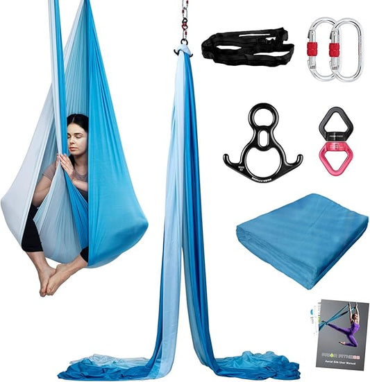 PRIOR FITNESS Aerial Silks Kit Colorful 9/15/20 Yards 40D Nylon Fabric Hammock Set With Hardware & Guide for All Levels Of Aerial Yoga Practice and Acrobatic Flying For Adults Aerial silk-FlexoryFit