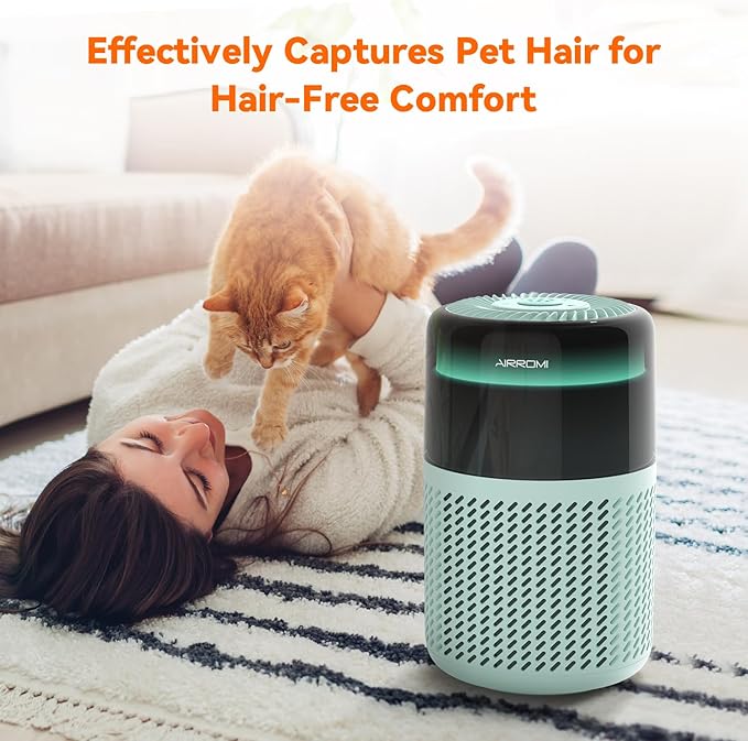 AIRROMI Air Purifier for Bedroom Home,HEPA Filter,Covers Upto 549 Ft²,Quiet 360°intake Air Cleaner with Fragrance ponge for Better Sleep,Night Light,Filters Smoke,Pet Dander,Allergies,Dust,A2005Turquo