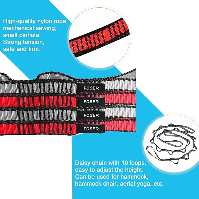 FOSER 2pcs Daisy Chains, Yoga Hammock Extension Strap, Adjustable Nylon Strap Fitness Pilates and Exercise Extend Strap-FlexoryFit