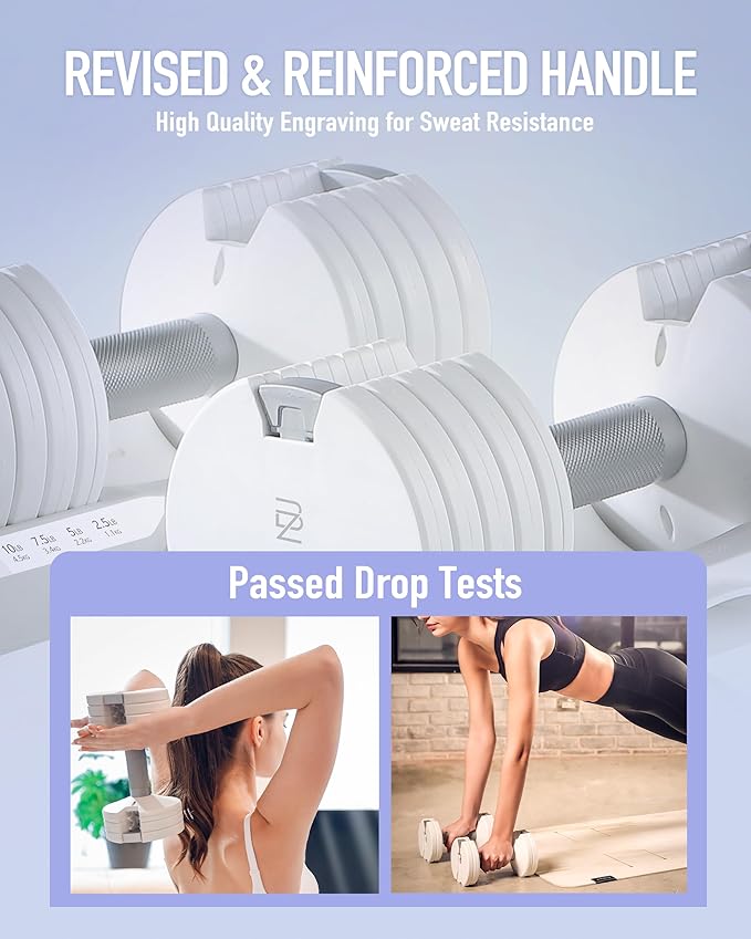 Adjustable Dumbbell – 12.5/25lb Single Unit OR Set of 2 – 5-in-1 Adjustable Weight for Home Gym, Strength Training & Fitness Workouts, White OR Black-FlexoryFit