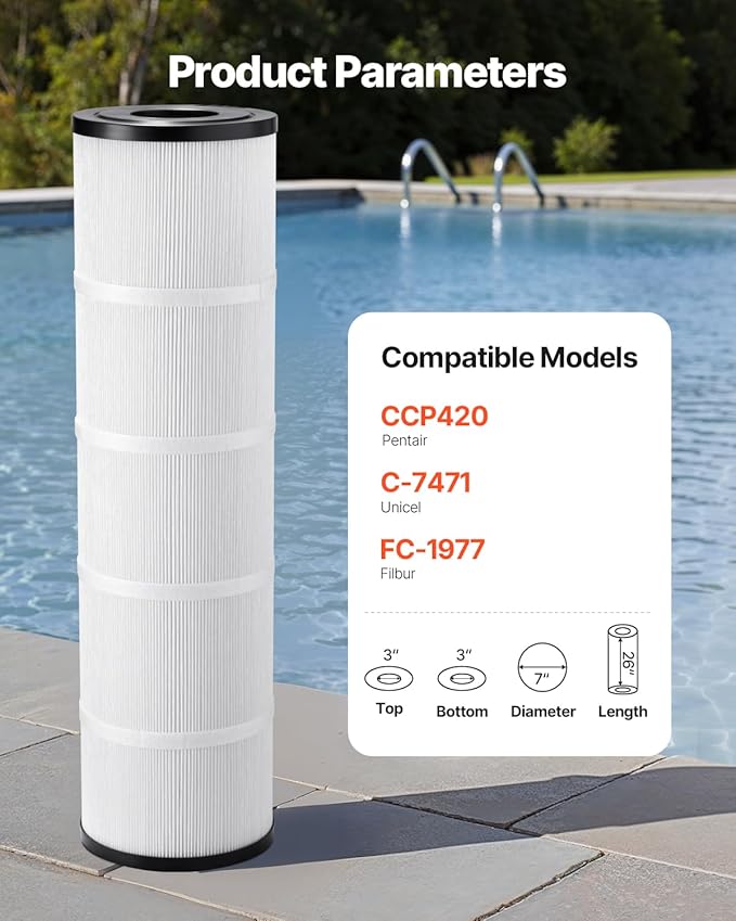 VEVOR Pool Filter Cartridge, 420 Sq. Ft, Spa Hot Tub Filter Cartridge Replacement, Compatible with Pentair CCP420, PCC105-PAK4