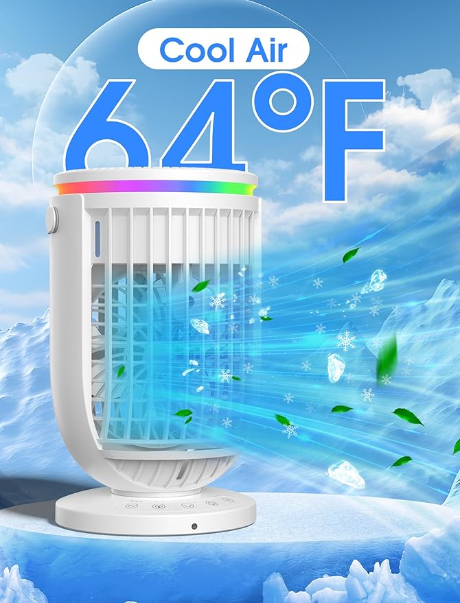 JYew Portable Air Conditioners Evaporative Mini Room Air Conditioners,Portable AC Unit Air Cooler with 4 in 1 Humidifier Fan Conditioner, AC Portable for Room with 120° Rotating Function01